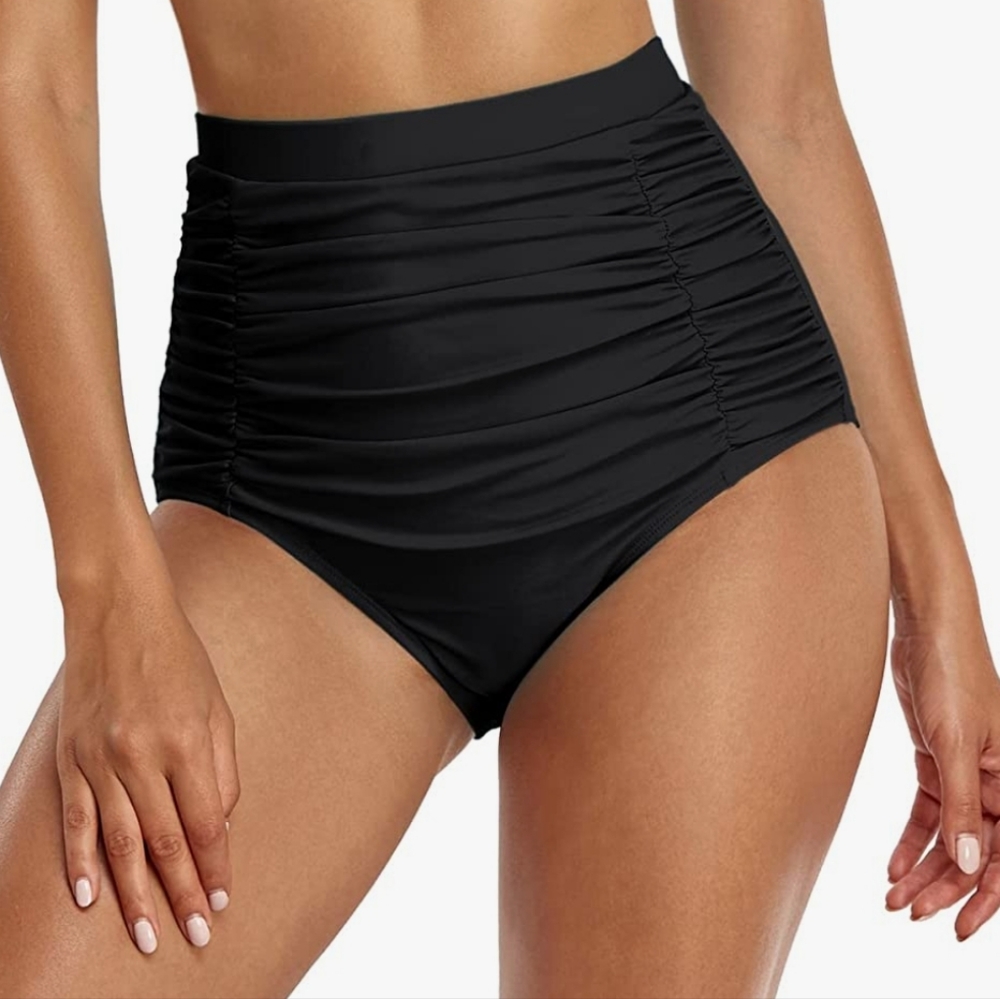NWT Black Ruched Extra High Waisted Bikini Bottoms